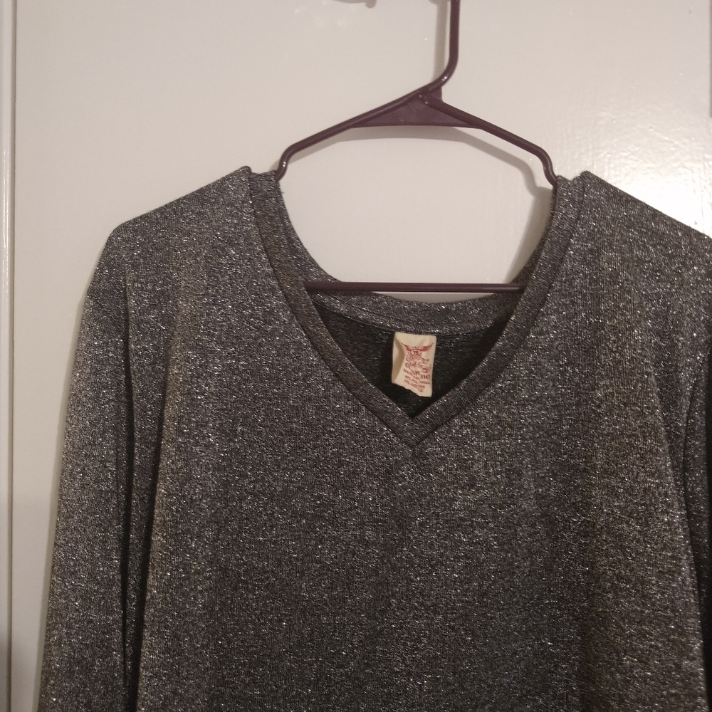 Faded Glory ladies blouse size 4X black silver long sleeve V neck sheer